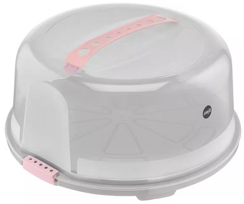 Runde Kuchentransportbox, Kunststoff, transparent/rosa, 34 cm - Kochtail